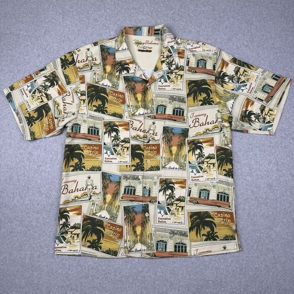Tommy‎ Bahama Shirt Mens XL Silk Las Vegas High Roller Postcard All Over Print